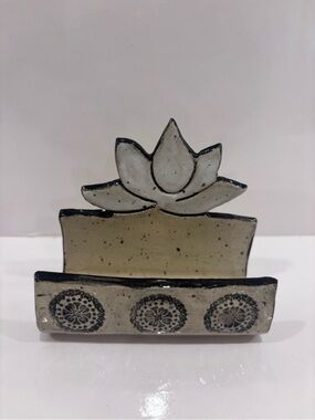 Vintage studio pottery stoneware lotus flower napkin holder handmade speckled